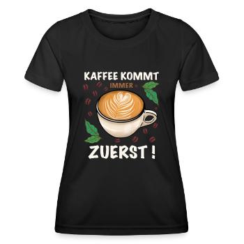 zuerst morgens Kaffee trinken - Frauen Funktions-T-Shirt - Schwarz - Vorne - AI Model Female 172 light (172cm)