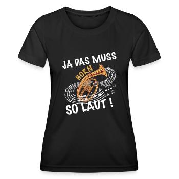 Ja das muss so laut Blasmusik Tenor - Frauen Funktions-T-Shirt - Schwarz - Vorne - AI Model Female 172 light (172cm)