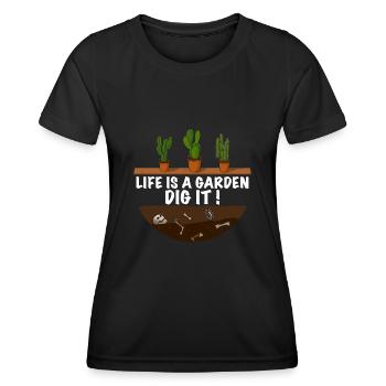 Lustiger Gärtner Spruch Das leben ist der Garten - Frauen Funktions-T-Shirt - Schwarz - Vorne - AI Model Female 172 light (172cm)