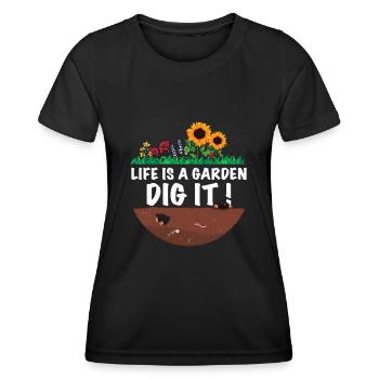 Lustiger Gärtner Spruch Das leben ist der Garten - Frauen Funktions-T-Shirt - Schwarz - Vorne - AI Model Female 172 light (172cm)