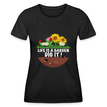 Lustiger Gärtner Spruch Das leben ist der Garten - Frauen Funktions-T-Shirt - Schwarz - Vorne - AI Model Female 172 light (172cm)
