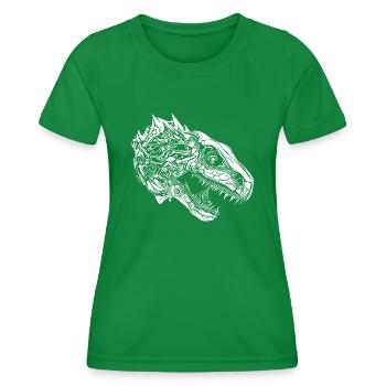 Gruseliges Dinosaurier Fan Porträt Design - Frauen Funktions-T-Shirt - Kelly Green - Vorne - AI Model Female 172 dark (172cm)