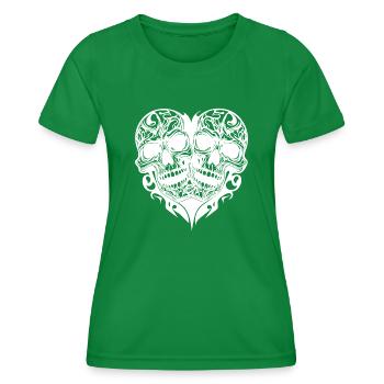 Two Skulls Heart Tribal Tattoo Style - Women's Functional T-Shirt - kelly green - Front - AI Model Female 172 dark (172cm)