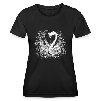 Elegante liebende Schwäne in Herzform - Frauen Funktions-T-Shirt - Schwarz - Vorne - AI Model Female 172 light (172cm)