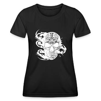 Burning grinning tattoo skull - Women's Functional T-Shirt - black - Front - AI Model Female 172 light (172cm)