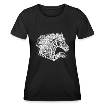 Cheval au galop avec crinière dans le vent - T-shirt sport Femme - noir - Devant - AI Model Female 172 light (172cm)