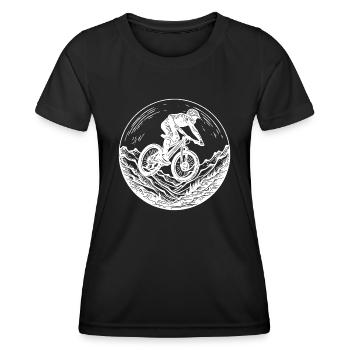 Logo de vététiste avec vélo sur le sentier forestier - T-shirt sport Femme - noir - Devant - AI Model Female 172 light (172cm)