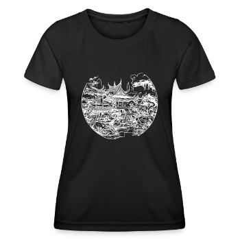 Japanese buildings in retro landscape design - Women's Functional T-Shirt - black - Front - AI Model Female 172 light (172cm)