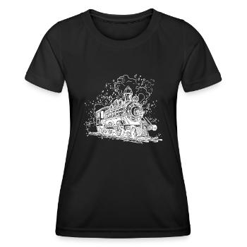 Rauchende Dampflokomotive auf Gleisen unter Dampf - Frauen Funktions-T-Shirt - Schwarz - Vorne - AI Model Female 172 light (172cm)