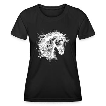Étalon élégant avec crinière en tatouage de fleurs - T-shirt sport Femme - noir - Devant - AI Model Female 172 light (172cm)