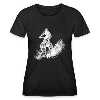 Radfahrer Schlamm Berg Abfahrt - Frauen Funktions-T-Shirt - Schwarz - Vorne - AI Model Female 172 light (172cm)
