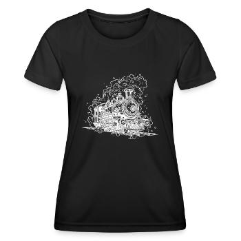 Vintage Dampflokomotive auf Gleisen unter Dampf - Frauen Funktions-T-Shirt - Schwarz - Vorne - AI Model Female 172 light (172cm)
