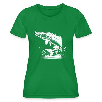Big Leaping Pike Fish - Women's Functional T-Shirt - kelly green - Front - AI Model Female 172 dark (172cm)