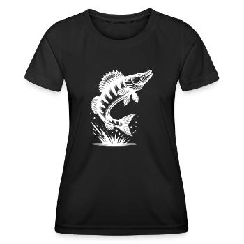 Gros poisson sauteur de sandre - T-shirt sport Femme - noir - Devant - AI Model Female 172 light (172cm)