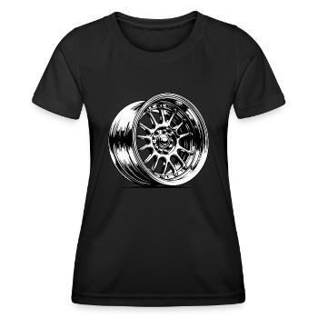 Sportliche Elegante Aluminium Autofelge - Frauen Funktions-T-Shirt - Schwarz - Vorne - AI Model Female 172 light (172cm)