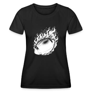 Blatant throwing football in flames and fire - Women's Functional T-Shirt - black - Front - AI Model Female 172 light (172cm)