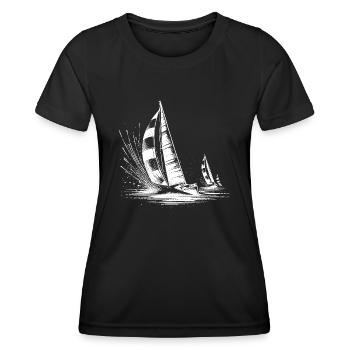Des voiliers de régate dans le vent et les vagues - T-shirt sport Femme - noir - Devant - AI Model Female 172 light (172cm)
