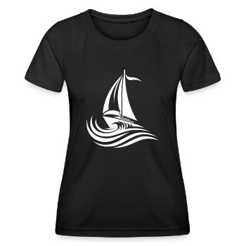 Segelboot bei starkem Wellengang bei rauher See - Frauen Funktions-T-Shirt - Schwarz - Vorne - AI Model Female 172 light (172cm)