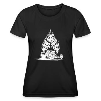 Voiture dragster cool avec moteur enflammé - T-shirt sport Femme - noir - Devant - AI Model Female 172 light (172cm)