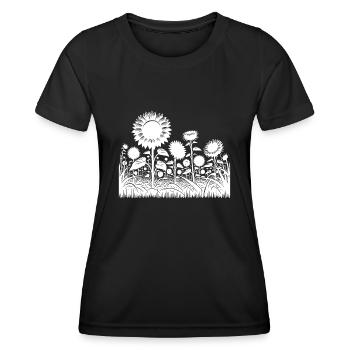 Sonnenblumen auf einem großen Feld - Frauen Funktions-T-Shirt - Schwarz - Vorne - AI Model Female 172 light (172cm)