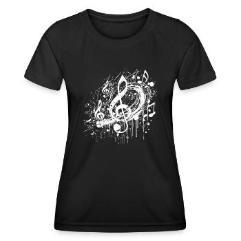 Fliegende Musik Noten schwebende Notenschlüssel - Frauen Funktions-T-Shirt - Schwarz - Vorne - AI Model Female 172 light (172cm)