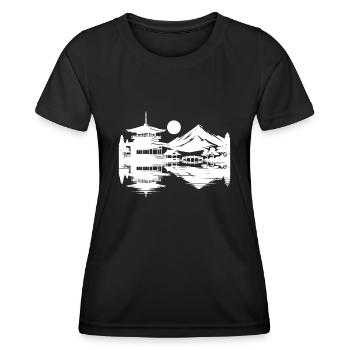 Asian Sunset Japanese Landscape - Women's Functional T-Shirt - black - Front - AI Model Female 172 light (172cm)