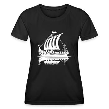 Starkes Wikinger Drachenboot mit Segel - Frauen Funktions-T-Shirt - Schwarz - Vorne - AI Model Female 172 light (172cm)