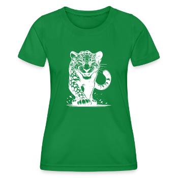 Listiger Leopard Raubkatze mit Flecken Zeichnung - Frauen Funktions-T-Shirt - Kelly Green - Vorne - AI Model Female 172 dark (172cm)