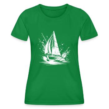 Speedy sailboat in splash swell - Women's Functional T-Shirt - kelly green - Front - AI Model Female 172 dark (172cm)
