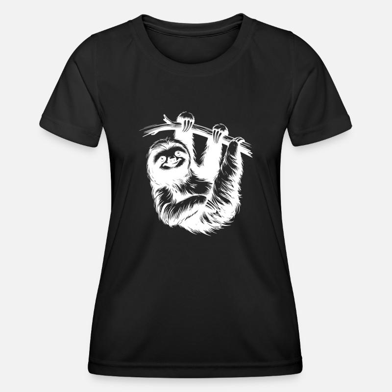 Cute Sloth Tree Pencil Drawing - Women's Functional T-Shirt - black