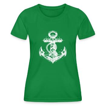 Klassischer Tattoo Anker eleganter Skizzen Style - Frauen Funktions-T-Shirt - Kelly Green - Vorne - AI Model Female 172 dark (172cm)