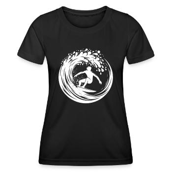 Wellen Surfboard und Surfer im Wellen Tunnel - Frauen Funktions-T-Shirt - Schwarz - Vorne - AI Model Female 172 light (172cm)