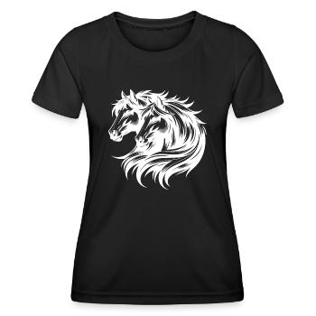 Deux têtes de cheval avec une belle crinière élégante - T-shirt sport Femme - noir - Devant - AI Model Female 172 light (172cm)