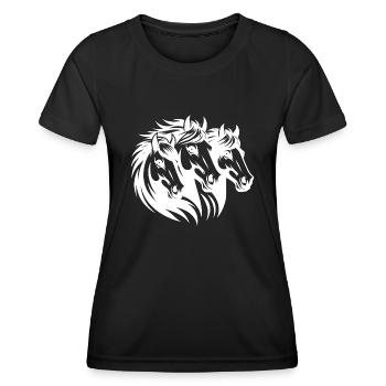 Portrait de tête de cheval avec crinière dans le vent - T-shirt sport Femme - noir - Devant - AI Model Female 172 light (172cm)