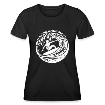 Profi Surfer der in Welle Tunnel surft - Frauen Funktions-T-Shirt - Schwarz - Vorne - AI Model Female 172 light (172cm)
