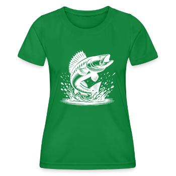 Jumping Zander Out of Water Splash - Women's Functional T-Shirt - kelly green - Front - AI Model Female 172 dark (172cm)