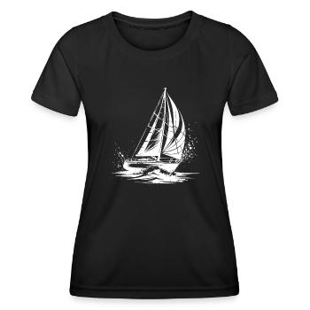 Elegant Sailboat Under Sail Splash Swell - Women's Functional T-Shirt - black - Front - AI Model Female 172 light (172cm)