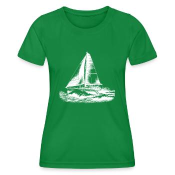 Schneller Katamaran Segelboot in großen Wellen - Frauen Funktions-T-Shirt - Kelly Green - Vorne - AI Model Female 172 dark (172cm)
