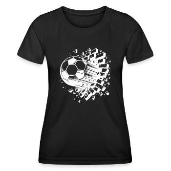 Knaller Fußball Schuss durchbricht Ziegel Wand - Frauen Funktions-T-Shirt - Schwarz - Vorne - AI Model Female 172 light (172cm)