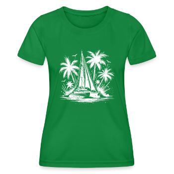 Catamaran double coque voilier avec palmiers - T-shirt sport Femme - vert - Devant - AI Model Female 172 dark (172cm)