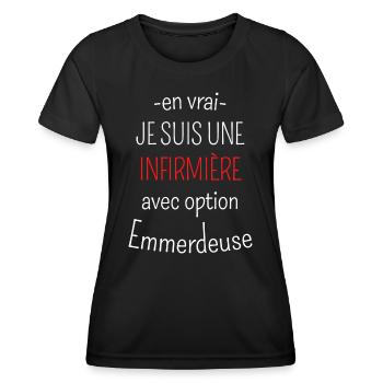 Infirmière avec Option Emmerdeuse - T-shirt sport Femme - noir - Devant - AI Model Female 172 light (172cm)