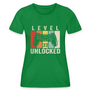 Level 33 Unlocked 33 Jahre Geburtstag Geschenk - Frauen Funktions-T-Shirt - Kelly Green - Vorne - AI Model Female 172 dark (172cm)