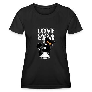Chat noir mignon, grimpe sur les dames des échecs - T-shirt sport Femme - noir - Devant - AI Model Female 172 light (172cm)
