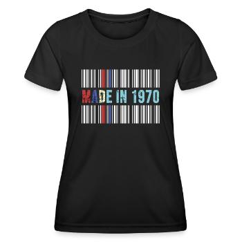 original 1970 anniversaire 52 ans anniversaire code-barres - T-shirt sport Femme - noir - Devant - AI Model Female 172 light (172cm)