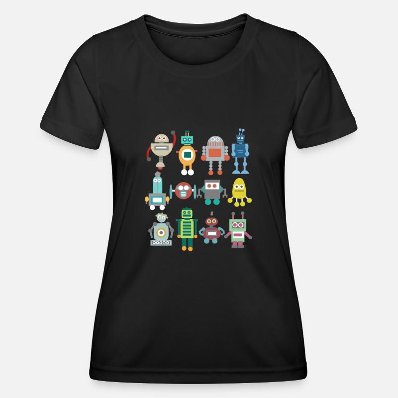 Nerd Robot Retro Funny Gift Technique Play - Women's Functional T-Shirt - black