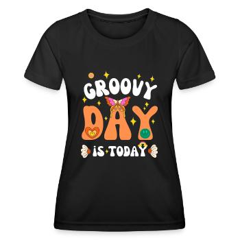 GROOVY DAY IST HEUTE 70ER - Frauen Funktions-T-Shirt - Schwarz - Vorne - AI Model Female 172 light (172cm)