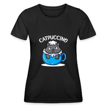 Catpuccino Kawaii Katze Kaffee Anime Otaku - Frauen Funktions-T-Shirt - Schwarz - Vorne - AI Model Female 172 light (172cm)