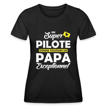 super pilote - papa exceptionnel - T-shirt sport Femme - noir - Devant - AI Model Female 172 light (172cm)