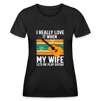 Ich Liebe Es Wenn Meine Frau Gitarre Gitarrist - Frauen Funktions-T-Shirt - Schwarz - Vorne - AI Model Female 172 light (172cm)