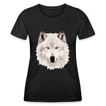 Furchtloses Auge des Wolfsgesichts Weiße Wolfsgrafik - Frauen Funktions-T-Shirt - Schwarz - Vorne - AI Model Female 172 light (172cm)